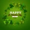 Saint Patricks Day vector background, frame with realistic shamrock leaves