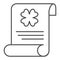 Saint Patricks holiday announcement thin line icon. Paper sheet with clover outline style pictogram on white background