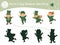 Saint Patrickâ€™s Day shadow matching activity for children. Preschool Irish holiday puzzle. Cute spring educational riddle. Find