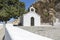 Saint Paul small white chapel near Lindos beach, popular place for weddings