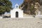 Saint Paul small white chapel near Lindos beach, popular place for weddings