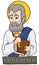 Saint Peter Holding a Book and Key with Stone Sign, Vector Illustration