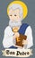 Saint Peter Holding Key and Book behind Greeting Scroll, Vector Illustration