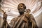 Saint Peter holding the Keys of heaven - the apostle keeper of the gates of eden in a statue inside the vatican museum