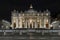 Saint Peter`s Basilica and Saint Peters Square at night