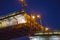 Saint Petersburg, bridging of bridge at night, drawbridge on Neva river at White nights