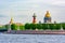 Saint Petersburg cityscape with St. Isaac`s cathedral, Rostral column and Admiralty, Russia