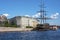 Saint Petersburg, floating restaurant near Mytninskaya embankment of the Malaya Neva river