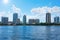 Saint Petersburg, Florida, buildings cityscape along the blue water of Tampa Bay