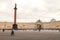 Saint Petersburg, Palace square, Alexander column, Arch of the General staff, people walk on the square, summer day.