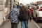 Saint Petersburg, Russia, 27 June 2019 -  pair of elderly people walking down the street holding hands