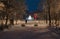 Saint Petersburg, Russia - 30 December 2014: winter Christmas night landscape with a celebratory sculpture