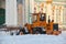 Saint-Petersburg, RUSSIA - Jan 16 2016, Snow removal on the Palace Square, winter, dawn