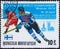 Saint Petersburg, Russia - January 03, 2020: Postage stamp issued in Mongolia with the image of hockey player and flag of Finland