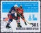 Saint Petersburg, Russia - January 03, 2020: Postage stamp issued in Mongolia with the image of hockey player and flag of United