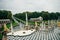 SAINT PETERSBURG, RUSSIA JULY, 2021: panoramic platform on the lower park with cascading fountains