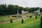 SAINT PETERSBURG, RUSSIA JULY, 2021: panoramic platform on the lower park with cascading fountains