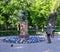 Saint-Petersburg, Russia - June 02, 2016: elderly man photographs the bust of the great composer Glinka