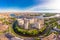 SAINT-PETERSBURG, RUSSIA - June 3, 2019: Beautiful aerial top view at new elite residential complex Riverside on the