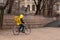 Saint Petersburg Russia March 31, 2019, food delivery by bike Yandex food