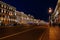 Saint Petersburg, Russia, may 2019, evening Nevsky prospect. Lights on the street lights in the city center. Traffic and road in