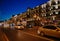 Saint Petersburg, Russia, may 2019, evening Nevsky prospect. Lights on the street lights in the city center. Traffic and road in