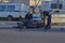 Saint Petersburg, Russia-May, 2020: a motobike crashed into a car a motorcyclist was injured police investigation fingerprint