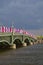 SAINT PETERSBURG, RUSSIA - MAY10, 2014: Bascule Trinity Troitsky Bridge across the Neva river with tricolor flags