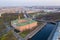 Saint-Petersburg. Russia. Panorama of St. Petersburg city at summer sunset. Engineering castle top view. Mikhailovsky castle.