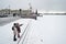 Saint Petersburg, Russia, in winter. The Neva river panorama.