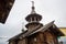 SAINT-PETERSBURG, RUSSIA: Wooden chapel with a bell tower and carved porch at the church of the Holy St. Seraphim Vyritsky