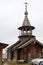 SAINT-PETERSBURG, RUSSIA: Wooden chapel with a bell tower and carved porch at the church of the Holy St. Seraphim Vyritsky.