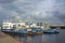 Saint Petersburg, tugboats on the pier at the Blagoveshchensk bridge