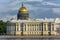 Saint Petersburg, view across the Neva river to the building of the constitutional court and the dome of St. Isaac`s Cathedral