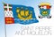 Saint Pierre and Miquelon official national flag and coat of arms, north america