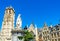 Saint Rumbold`s Cathedral and the statue of Archduchess Margaret of Austria in Mechelen, Belgium