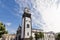 Saint Sabastian church with clock tower in Ponta Delgada on Sao Miguel Island in Azores, Portugal.