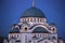 Saint Sava temple illuminated in the evening, Belgrade