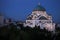 Saint Sava temple illuminated in the evening, Belgrade