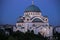 Saint Sava temple illuminated in the evening, Belgrade