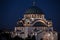 Saint Sava temple illuminated in the evening, Belgrade