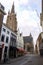 Saint Saviour\'s Cathedral, empty street, Bruges