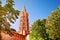 Saint-Sernin basilica steeple against blue sky