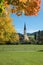 Saint sixtus church schliersee, autumnal maple trees