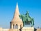 Saint Stephen I mounted statue- the first king of Hungary at Fisherman`s Bastion in Budapest