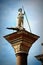 Saint Theodor statue on a column on the Piazza San Marco of Venice in Italy - Colonne di San Teodoro