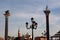 Saint Theodore, Venetian Lion and lattern, San Marco, Venice, Italy