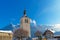 Saint Theodule church and Alps mountains in the background