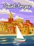 Saint-Tropez France Travel Poster, old city Mediterranean, retro style. Cote d Azur of Travel sea vacation Europe