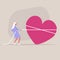 Saint Valentine Day, young female character pulling a heart with a rope, love and achievement concept.